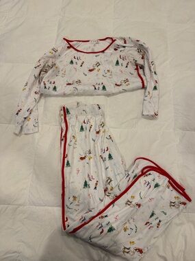 Women's White Holiday Print Pajama Set with Red Trim